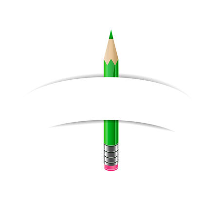 Green pencil and white blank paper bannerのイラスト素材