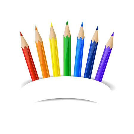 Set of rainbow pencils and paper bannerのイラスト素材