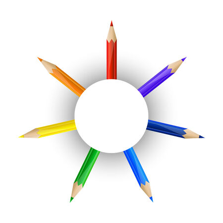 Set of rainbow pencils and round paper bannerのイラスト素材