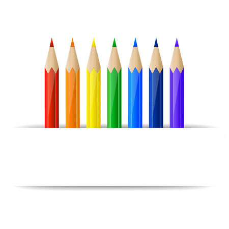 Set of rainbow pencils and blank paper bannerのイラスト素材