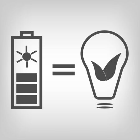 Grey solar battery and lamp with  leaves as idea of eco friendly source of energyのイラスト素材