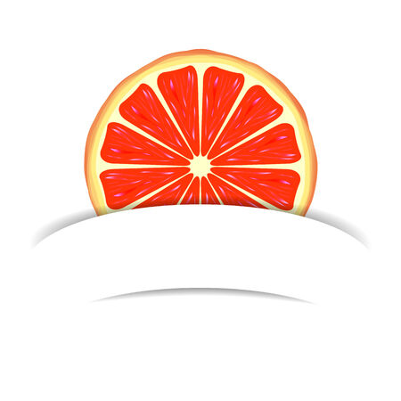 Grapefruit with white blank paper banner. Citrus juice advertのイラスト素材
