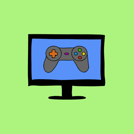 Doodle style computer monitor with gamepad. Computer gamesのイラスト素材