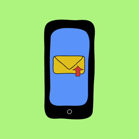 Colorful doodle style smartphone with sent message signのイラスト素材