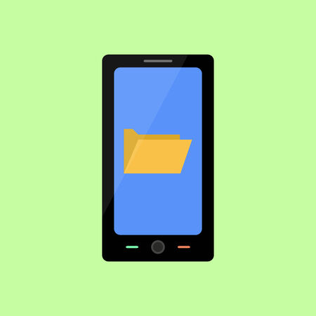 Smart phone with folder icon in flat styleのイラスト素材