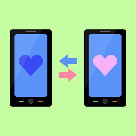 Two smart phone with love talking in flat styleのイラスト素材