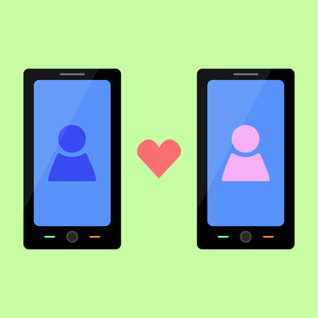 Smart phone with love talk icon in flat styleのイラスト素材