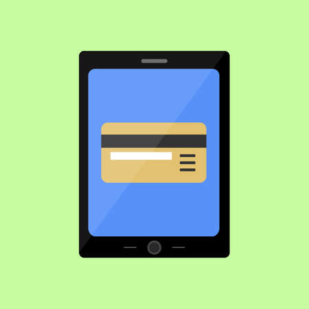 Tablet PC with bank card icon in flat style., Payments onlineのイラスト素材