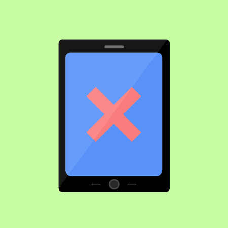 Tablet PC with red cross as error sign in flat styleのイラスト素材