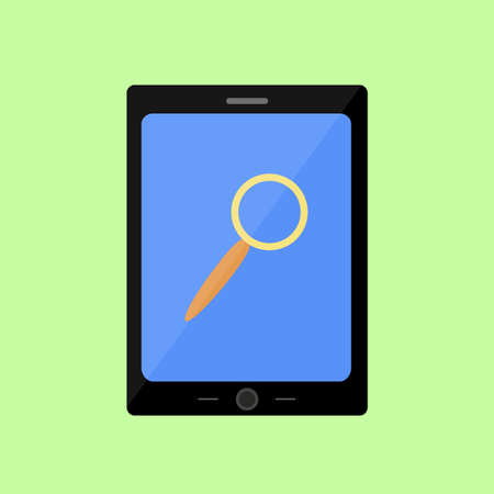 Tablet PC with magnifying glass as search icon in flat styleのイラスト素材