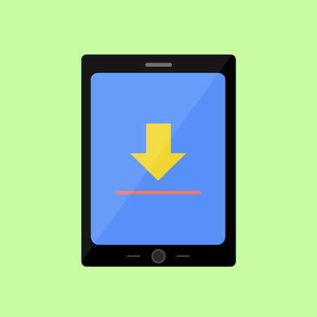 Tablet PC with upload icon in flat styleのイラスト素材