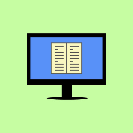 Personal computer with book or document icon in flat styleのイラスト素材