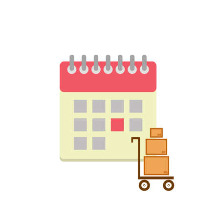 Flat style calendar icon with cart and boxes. Delivery dayのイラスト素材