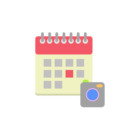 Flat style calendar icon with camera and marked dayのイラスト素材