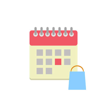 Flat style calendar icon with shopping bagのイラスト素材
