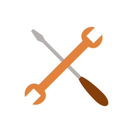 Crossed hammer and spanner. Tools icon in grey color, repair symbolのイラスト素材
