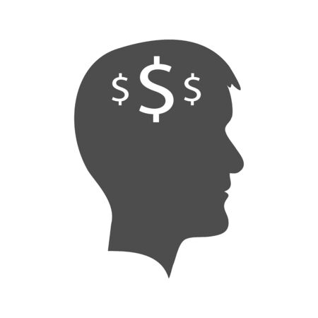 Grey man head with tdollar signs. Business ideaのイラスト素材