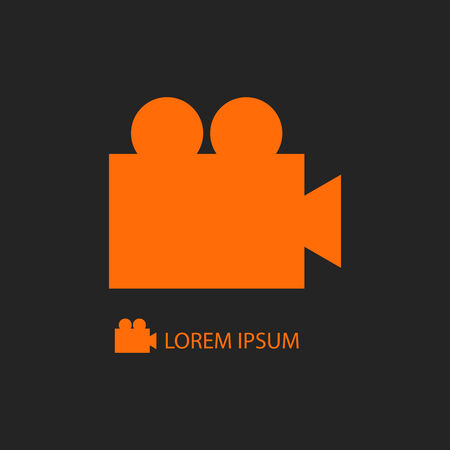 Orange video camera as icon on black background with copyspaceのイラスト素材