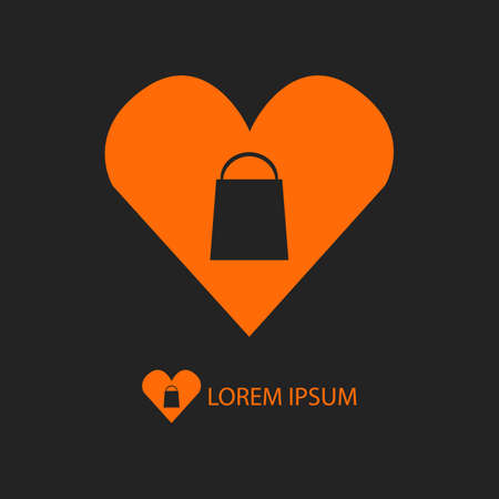 Orange I love shopping logo with copy space on black backgroundのイラスト素材