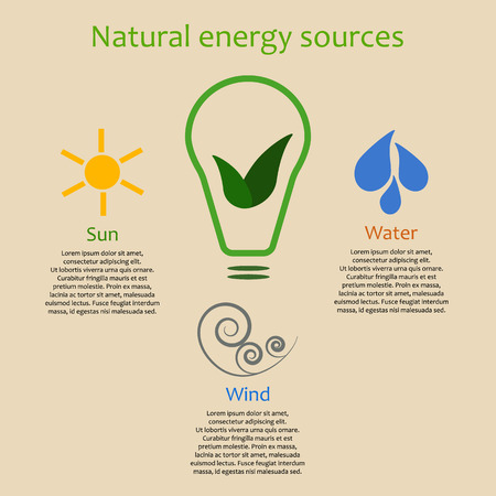 Infographics of natural energy sources. Sun, wind and water as alternative powerのイラスト素材