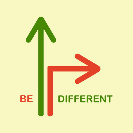 Illustration with two arrows, one straight, another turning. Be different abd unique conceptのイラスト素材