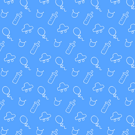 Seamless baby boy pattern. Doodle style objects on pink backgroundのイラスト素材