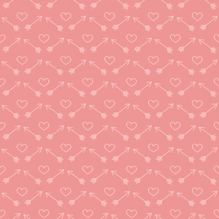 Seamless pattern with arrows and hearts on pink background. Saint Valentine Dayのイラスト素材