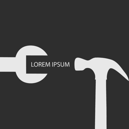 White spanner and hammer  on dark grey background as repair symbolのイラスト素材
