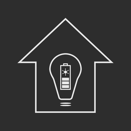 Eco house with solar battery as energy source. White on dark grey background illustrationのイラスト素材