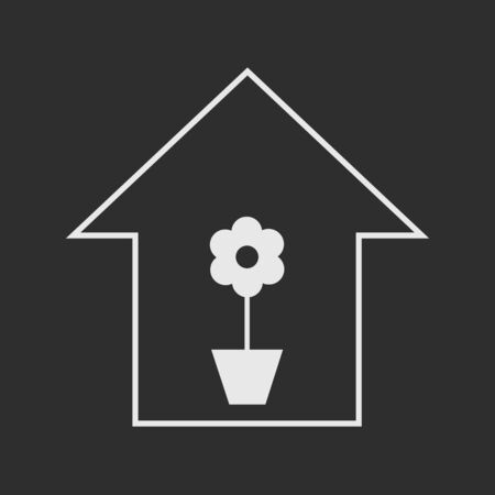 Simple white house with flower in a pot on dark grey background. House plantsのイラスト素材