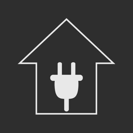 Simple white house with plug dark grey background. Electricity symbolのイラスト素材