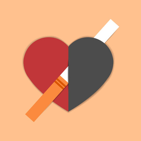 Unhealthy heart pierced with cigarette. Heart disease caused with smokingのイラスト素材