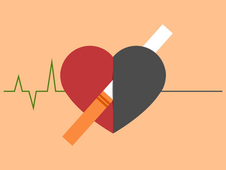 Heart disease and death caused with smoking. Cardiogram changing to straight lineのイラスト素材