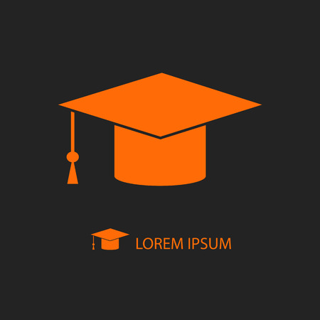 Orange graduation hat as icon on black background. Education symbolのイラスト素材
