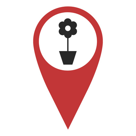 Red geo pin with flower on white. Flower shop, sign, geolocation and navigationのイラスト素材