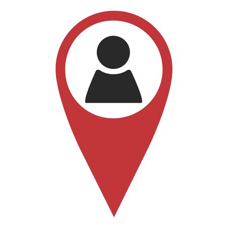 Red geo pin with person sign on white. Geolocation and navigationのイラスト素材