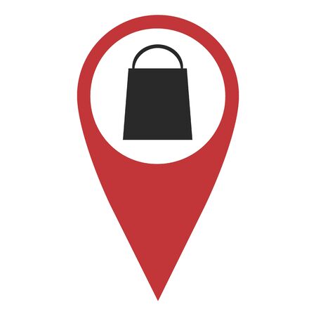 Red geo pin with shopping bag on white. Geolocation and navigationのイラスト素材