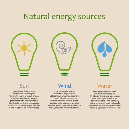 Infographics of alternative energy sources. Solar, wind and water power signs with copy spaceのイラスト素材