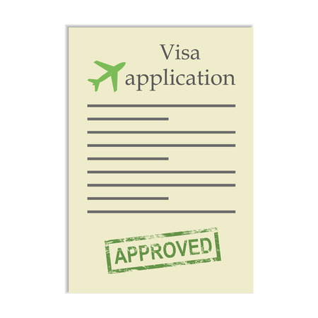 Visa application with approved stamp. Getting approval to go go travel abroadのイラスト素材