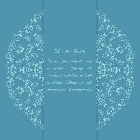 Card design with round lacy vintage style pattern on blue backgroundのイラスト素材