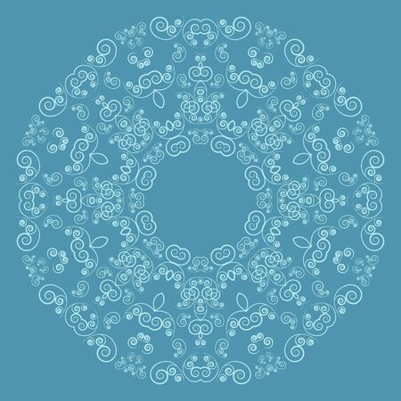 Round ornate pattern on blue background. Vintage style ornamentのイラスト素材