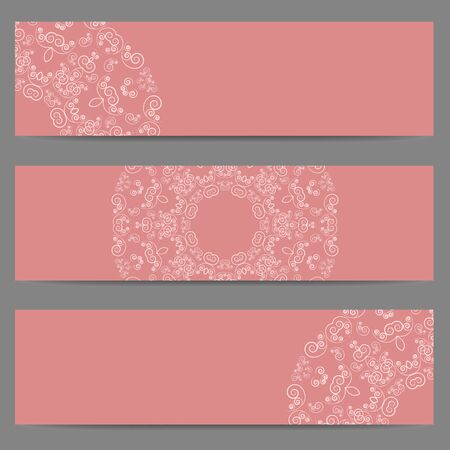 Set of three pink banners decorated with ornate lacy patternのイラスト素材