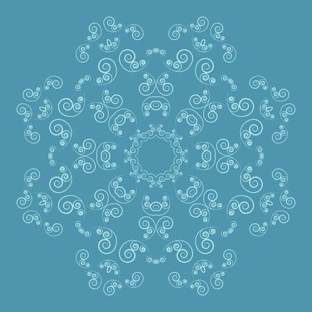 Ornate floral pattern on blue background. Lacy flower with curl elementsのイラスト素材