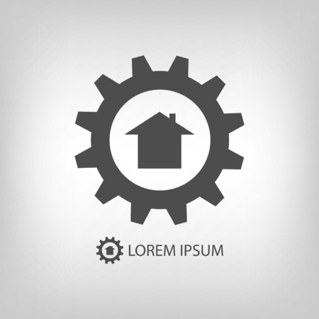 Grey gearwheel with house as construction company logoのイラスト素材