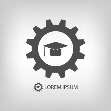 Grey graduation hat in gear wheel as education logoのイラスト素材