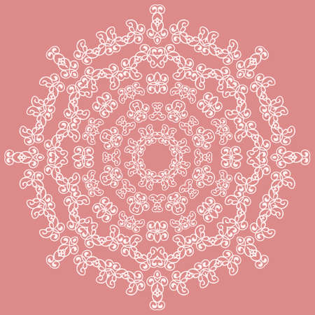 Round white ornate vintage pattern with curved elements on pink backgroundのイラスト素材
