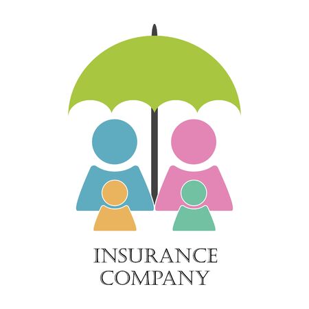 Insurance emblem. Family under green umbrells being savedのイラスト素材