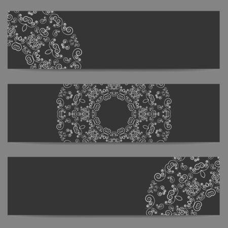 Set of three black banners decorated with ornate lacy patternのイラスト素材