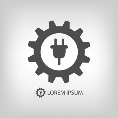Energy industry icon with grey gearwheel and plugのイラスト素材