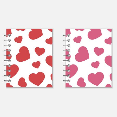Spiral notebook heart design. Love diary in pink and red colorsのイラスト素材